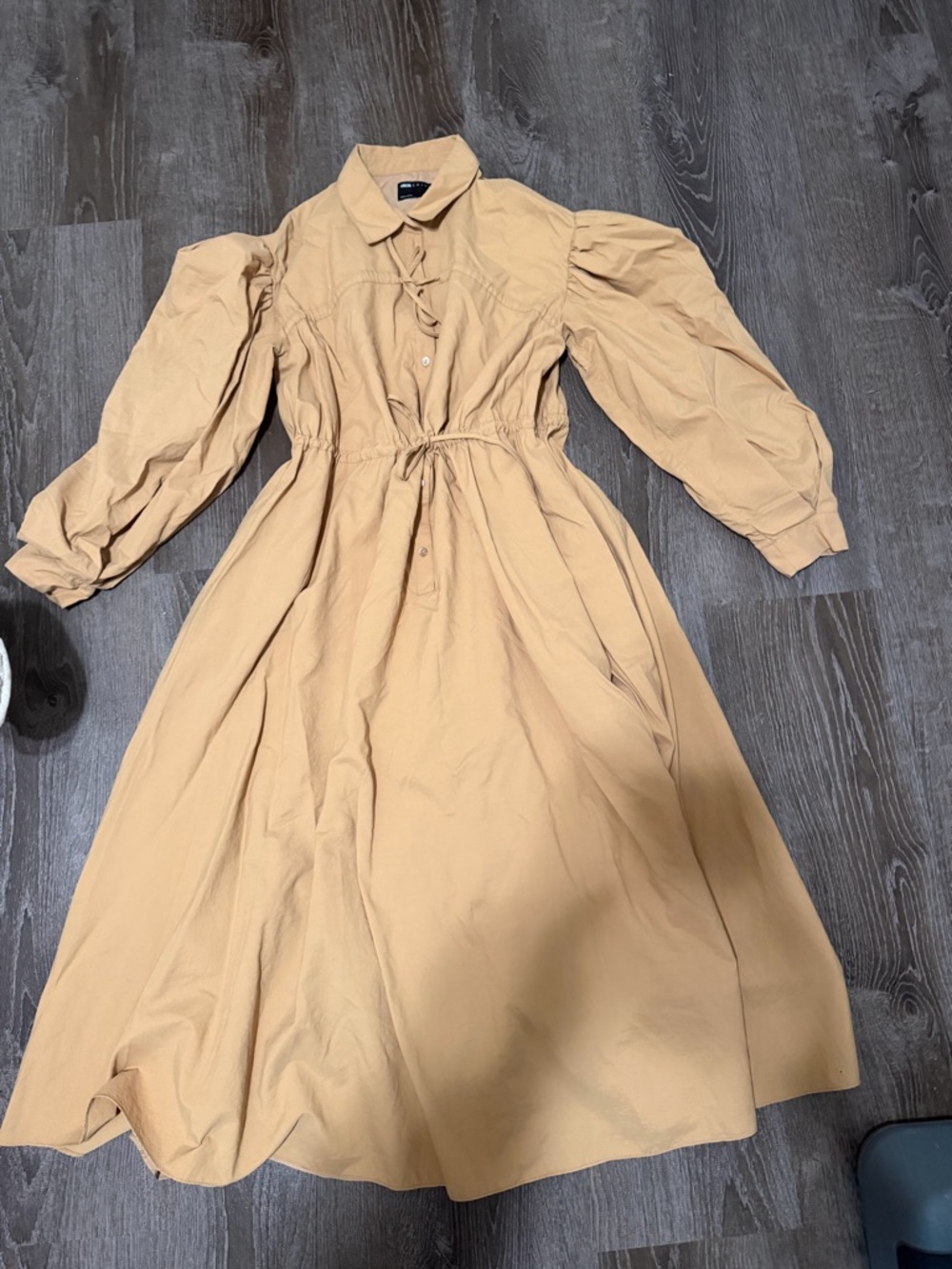 ASOS Beige Tie-Waist Maxi Dress with Puff Sleeves size 6